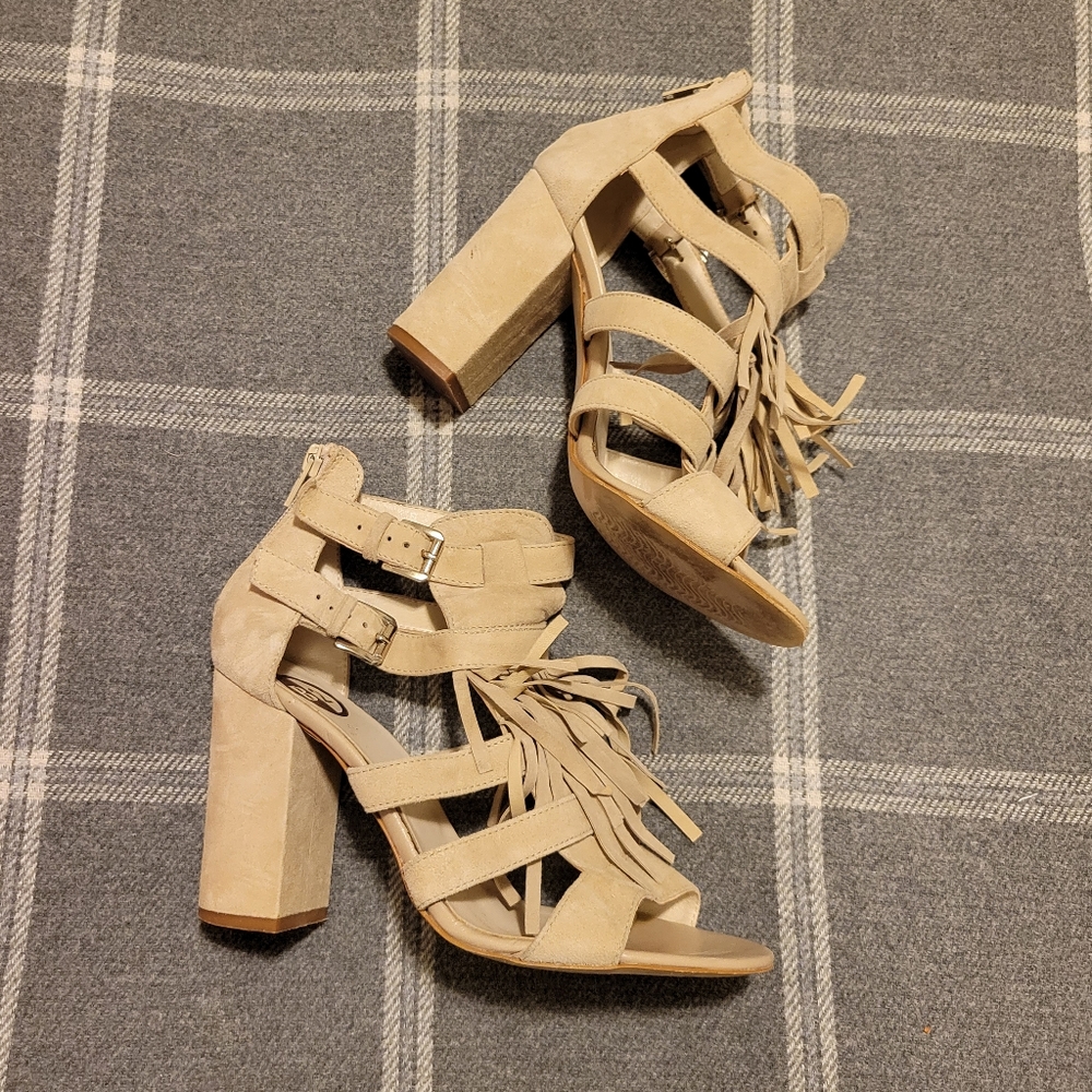 B2 Fringe Front Block Heel - Italian Leather
